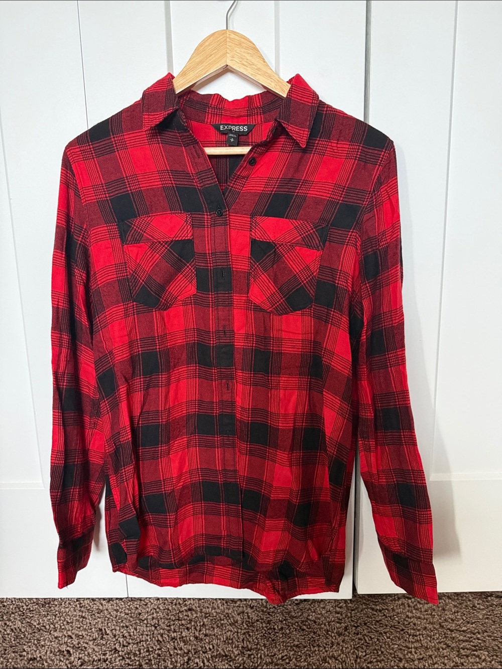 Express Oversized Plaid cotton long sleeve flannel